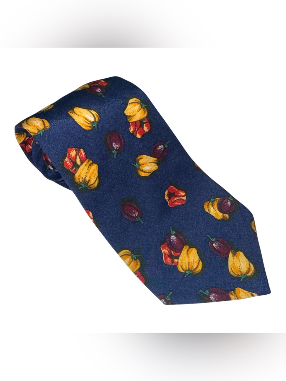 Bloomingdale’s Men’s Store Novelty Tie Blue Pepper Harvest Print Italian Made